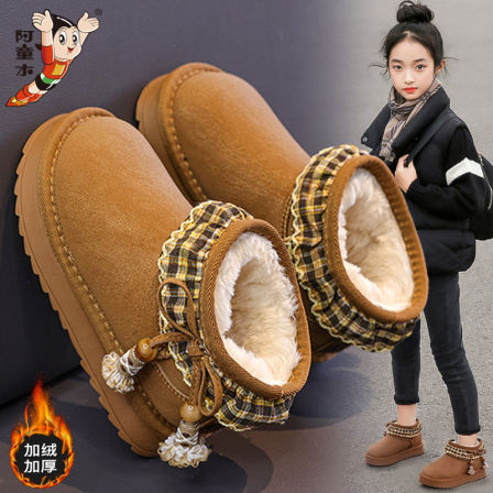 阿童木女童雪地靴2025新款冬季儿童面包短靴加厚保暖棉鞋女孩冬靴