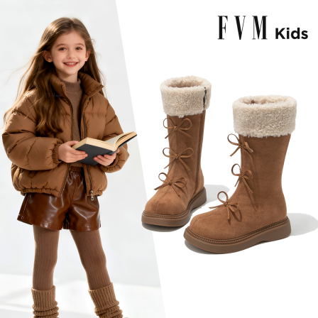 女童靴子儿童加绒马丁长筒长靴2025新款秋冬季加厚毛毛雪地靴冬靴