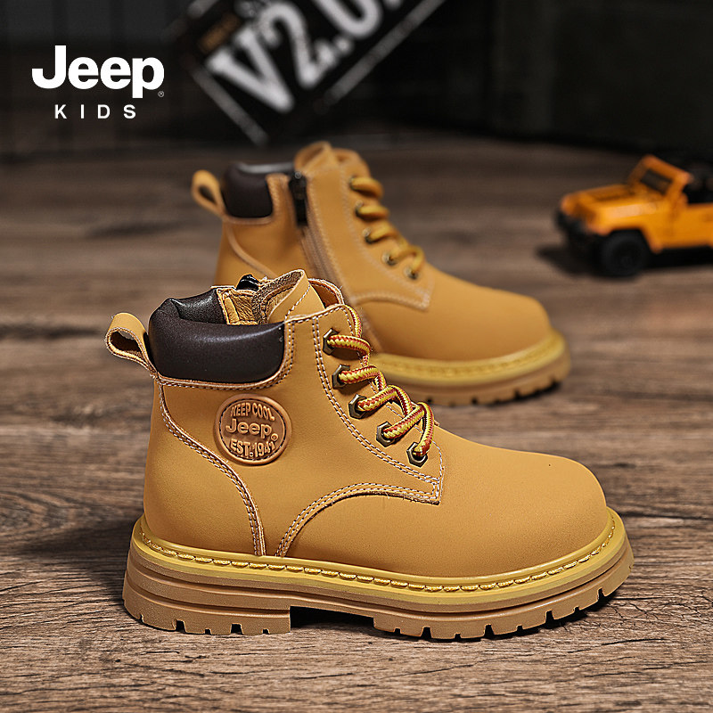 jeep儿童马丁靴户外登山靴子2025新款冬季加绒棉靴女童男童大黄靴主图