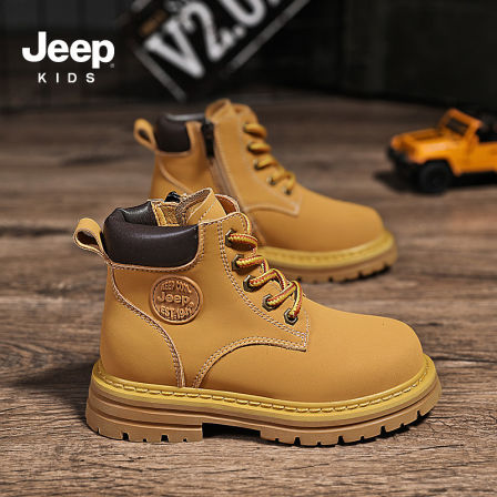 jeep儿童马丁靴户外登山靴子2025新款冬季加绒棉靴女童男童大黄靴