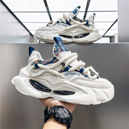 欧洲站男鞋春季潮牌小众设计感青少年厚底运动气垫减震小白老爹鞋