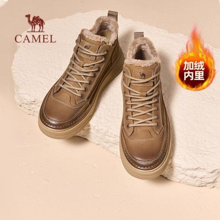 骆驼头层牛皮革休闲高帮加绒保暖马丁靴