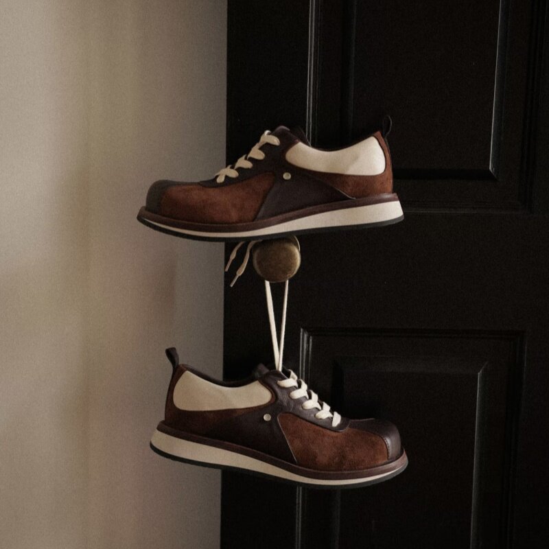 牛皮复古拼色高级感阿甘鞋男女冬季美拉德棕咖色麂皮绒休闲运动鞋主图