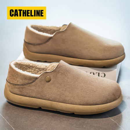 [时尚保暖]美国CAT.HELINE加绒勃肯鞋男款冬季保暖包头毛毛棉拖鞋