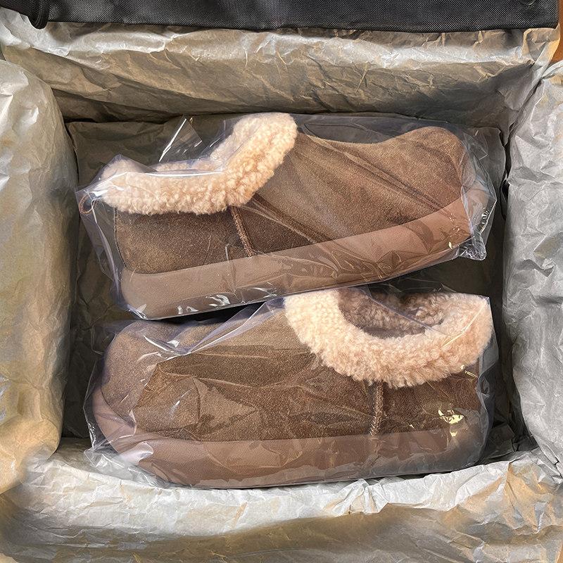 小土豆勃肯鞋男鞋女厚底2025新款冬季加绒加厚保暖毛毛面包棉鞋子主图