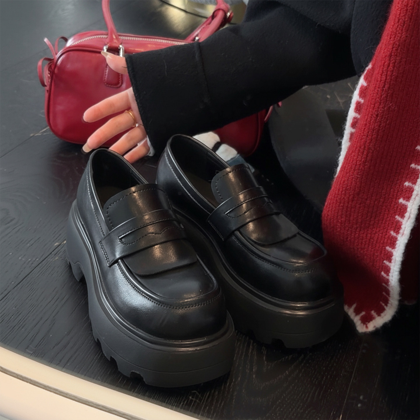 牛皮版~厚底增高小个子英伦风乐福鞋一脚蹬小皮鞋女复古学院单鞋主图