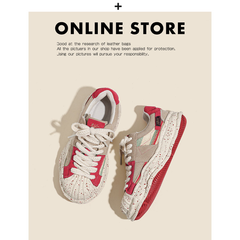 2026春季新款贝壳头红色德训鞋女百搭泼墨溶解鞋厚底休闲运动板鞋主图