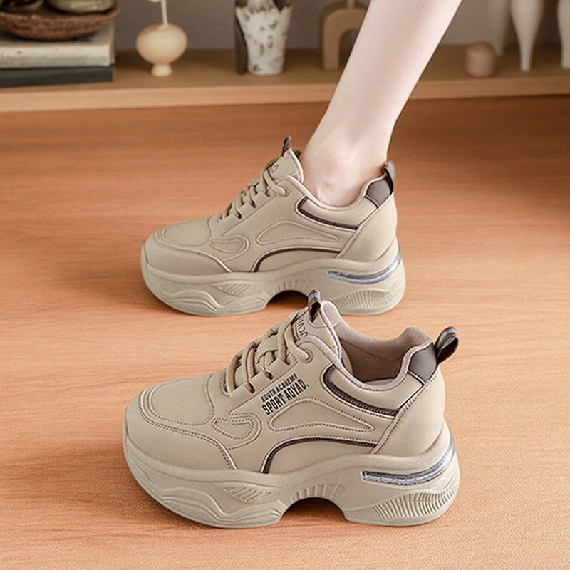 厚底内增高不累脚老爹鞋女款2025年秋冬季新款百搭爆款皮面运动鞋主图