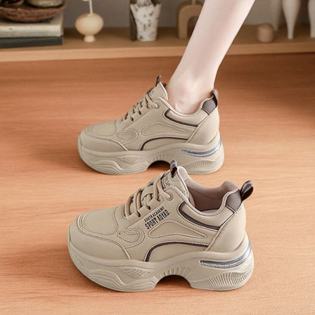 厚底内增高不累脚老爹鞋女款2025年秋冬季新款百搭爆款皮面运动鞋