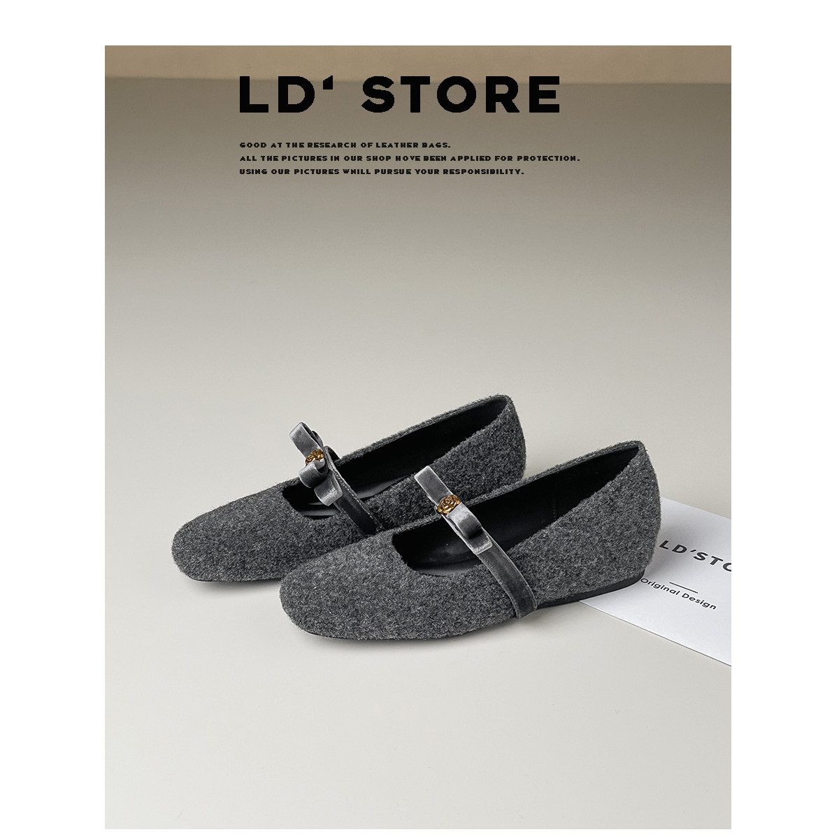 真皮~内增高灰色格雷系单鞋女2026新款小香风平底山茶花玛丽珍鞋主图