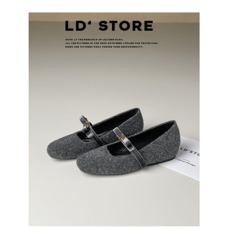 真皮~内增高灰色格雷系单鞋女2026新款小香风平底山茶花玛丽珍鞋