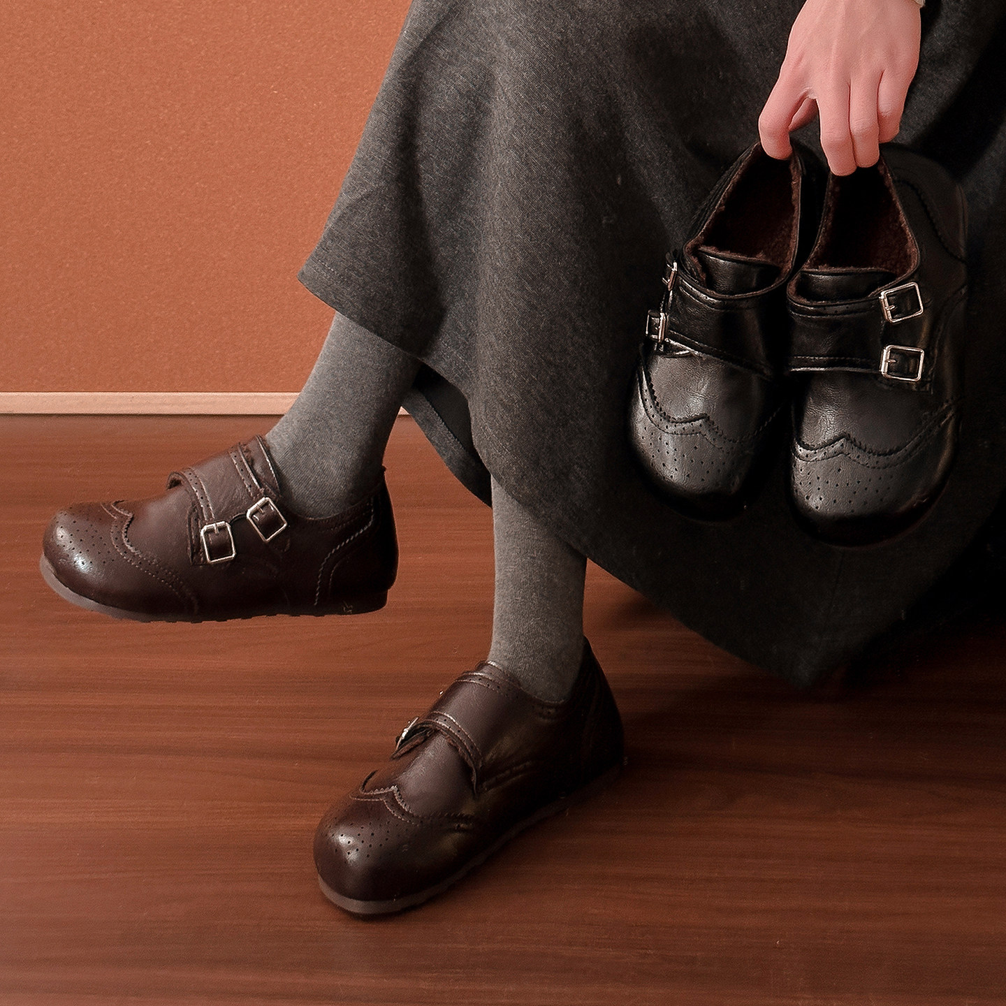 3CM内增高布洛克小皮鞋女冬季新款复古一脚蹬毛毛加绒棉勃肯鞋子主图