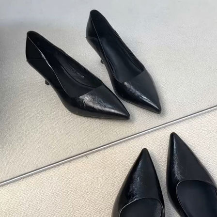 羊皮版~极简时尚通勤风名媛黑色浅口高跟鞋女高级感气质百搭单鞋