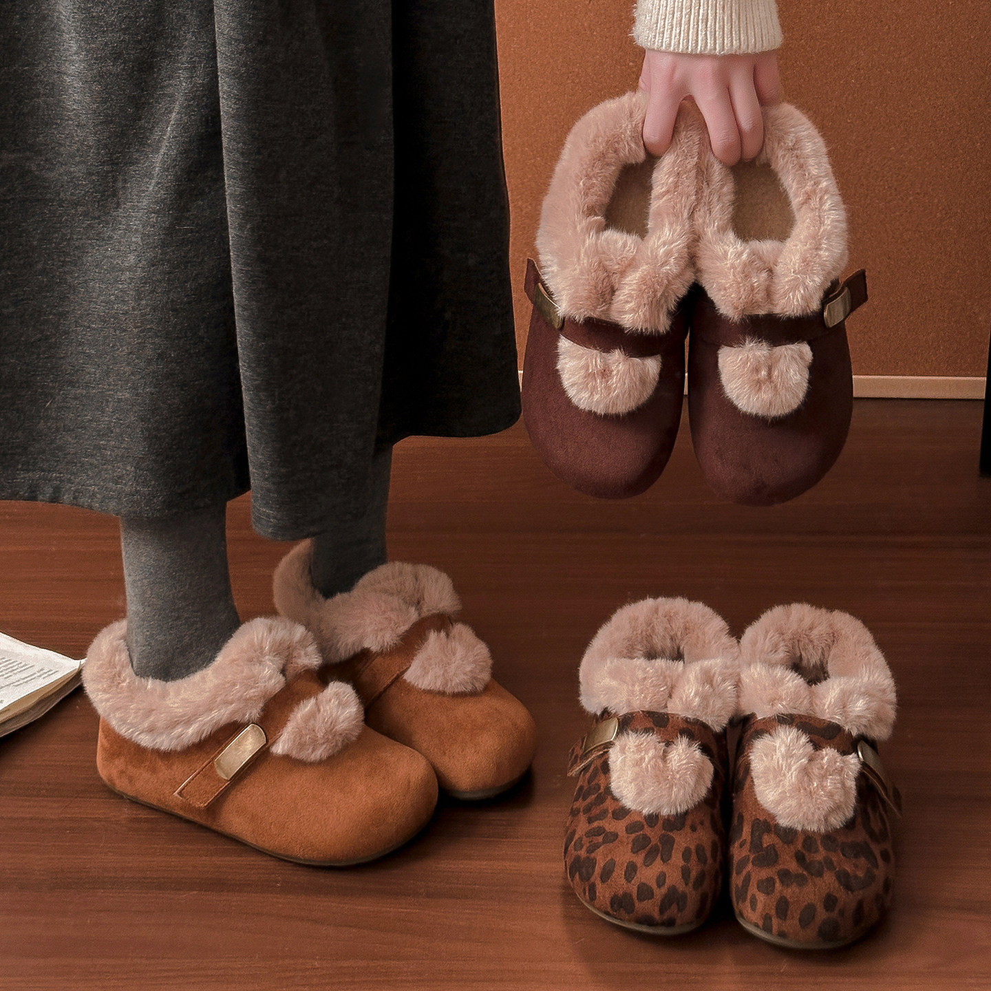 3CM内增高毛毛鞋女外穿冬季新款毛口雪地短靴保暖加绒棉勃肯鞋子主图