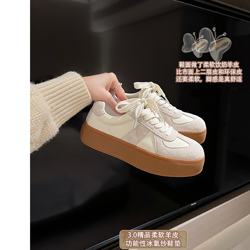 【柔软羊皮】大叔家真皮厚底德训鞋女2025新款透气休闲运动阿甘鞋主图
