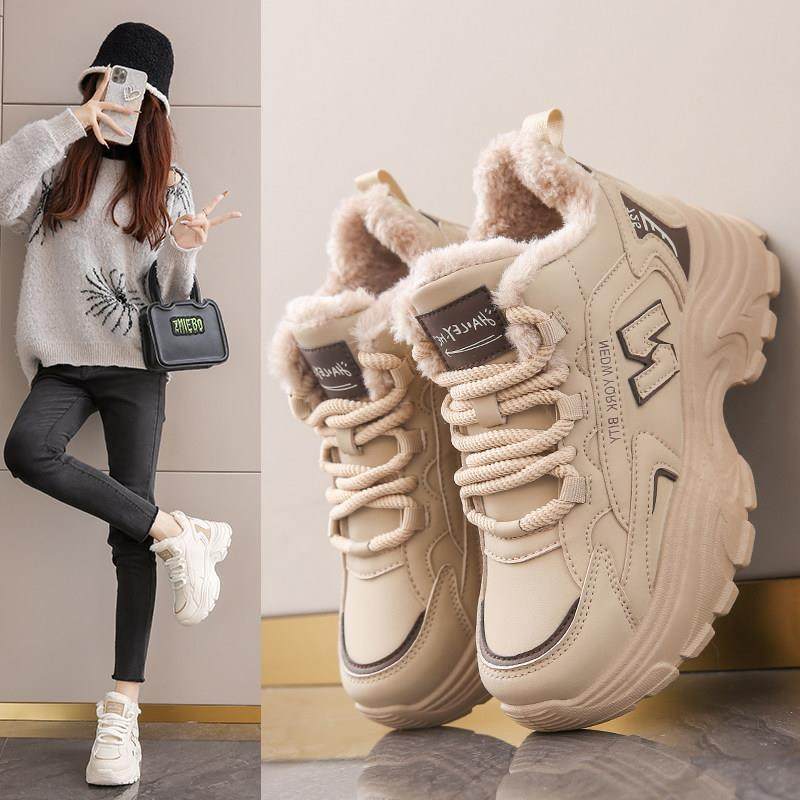 高级感加绒老爹鞋女2025冬季新款加厚底保暖运动休闲显脚小大棉鞋主图