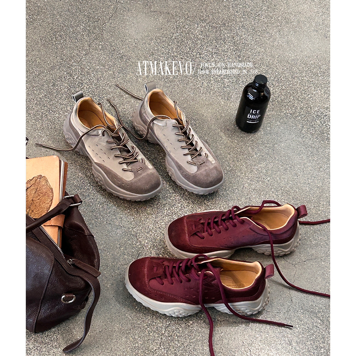 吕小布 | 限定迎新红 复古做旧真皮老爹鞋厚底休闲跑鞋鞋女阿甘鞋主图