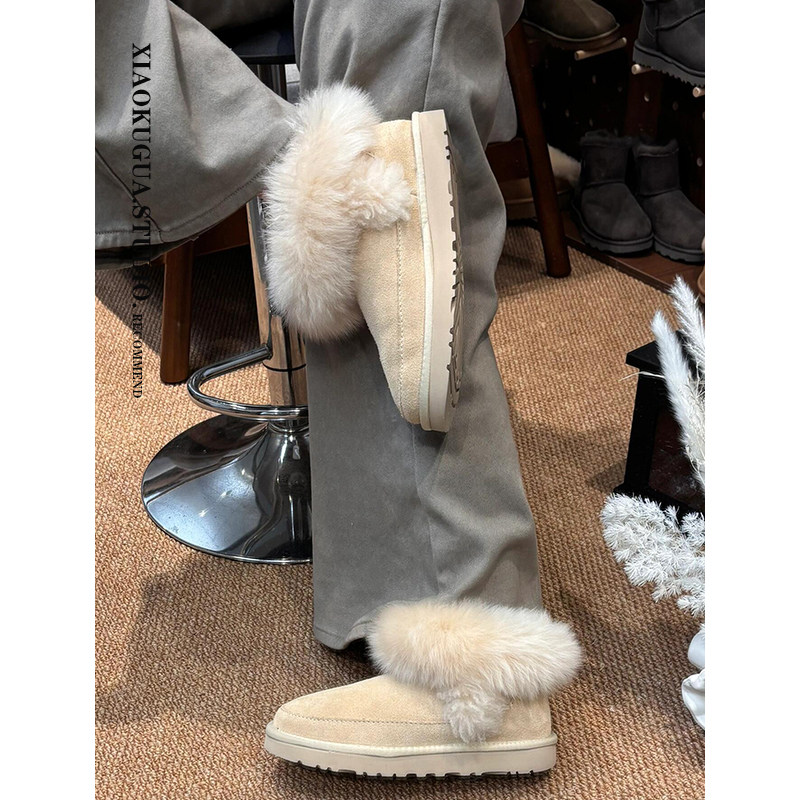 平底加绒雪地靴女款2025新款冬季短靴皮毛一体雪地棉鞋保暖毛毛鞋主图
