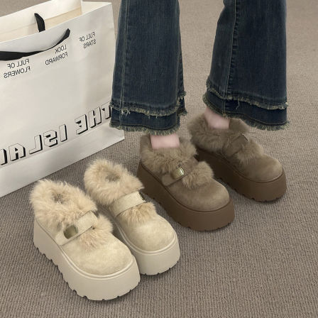 松糕厚底增高加绒勃肯鞋玛丽珍毛毛鞋女2025新款冬季雪地靴棉鞋子