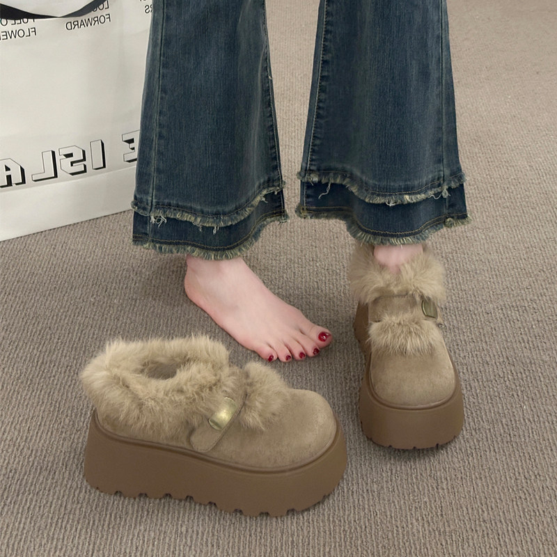 2025冬季新款毛绒雪地靴女厚底保暖短靴加绒增高毛毛鞋东北大棉鞋主图