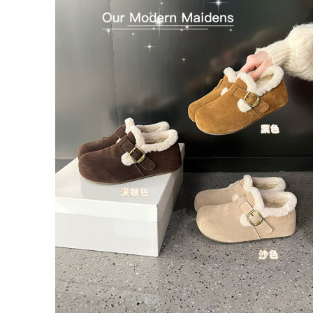 镇店之宝-大叔家真皮厚底勃肯鞋女2025新款冬加厚保暖全包毛毛鞋