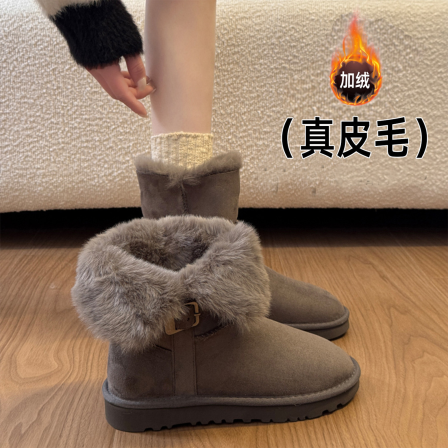 巨好看平底加绒加厚灰色毛毛雪地靴女2025新款冬季保暖东北棉鞋子