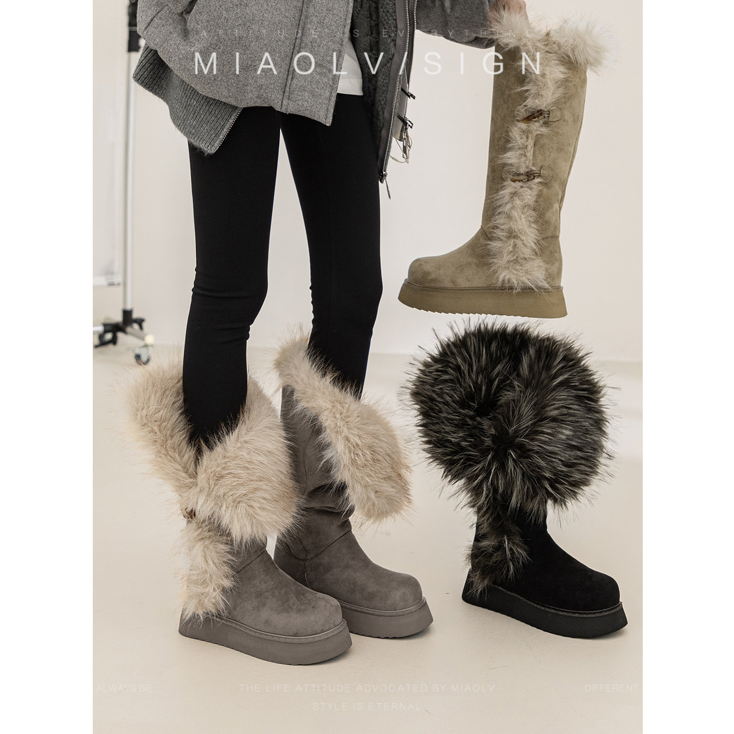 “妙侣”斯拉夫暖炉~新款厚底长筒雪地靴女冬保暖高筒靴毛毛棉靴主图