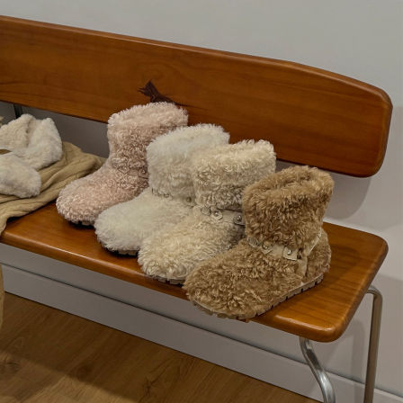 伯爵猫内增高卷毛雪地靴女新冬季加绒加厚保暖棉鞋厚底小众毛毛靴