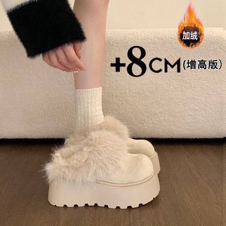 厚底增高加绒勃肯鞋雪地靴包头半拖毛毛棉拖鞋女冬季外穿2025新款