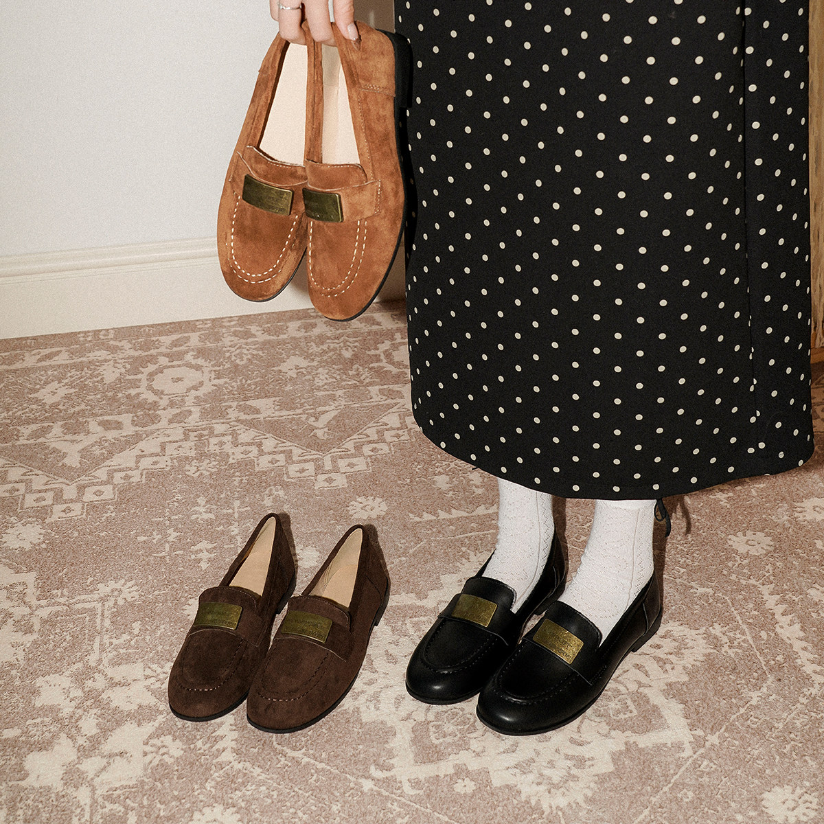 梨小七~一脚蹬乐福鞋女新款休闲圆头平底百搭懒人小皮鞋复古单鞋主图