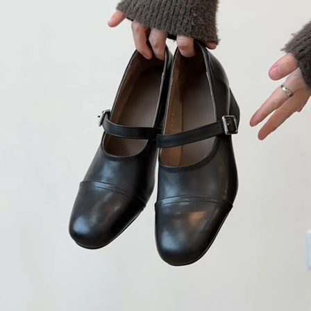 羊皮版~温柔气质通勤舒适一字扣玛丽珍鞋女小众文艺复古软底单鞋