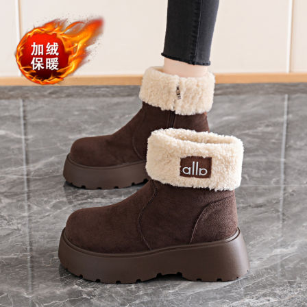 时尚厚底雪地靴女2025新款冬季34码保暖勃肯棉鞋复古加绒毛毛短靴