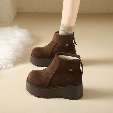 厚底增高勃肯鞋女2025新款冬季加绒保暖雪地棉鞋大码41复古短靴子