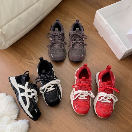 冬季复古拼色双绑带加绒厚底休闲老爹鞋女S900  DD