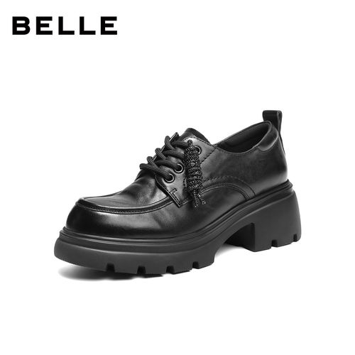 百丽复古百搭牛津鞋女鞋2026新品春季英伦风厚底增高JK乐福鞋黑色主图