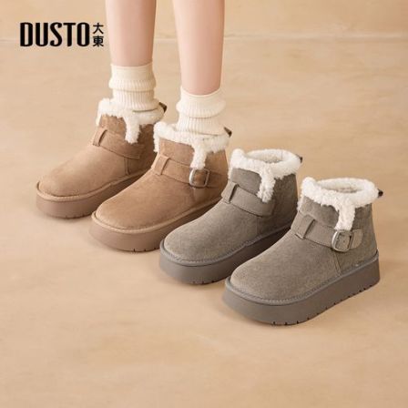 大东女鞋勃肯雪地靴2025秋冬新款加绒保暖皮带扣厚底雪地靴Z0224