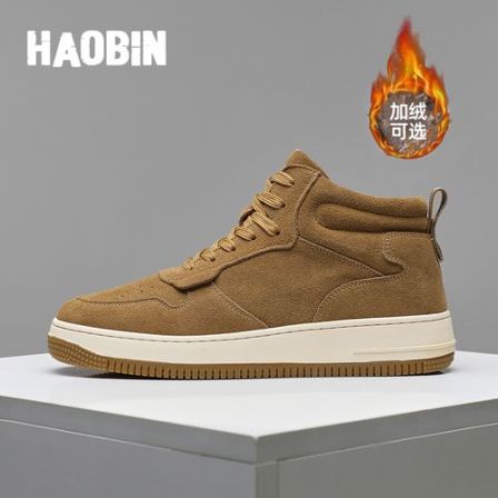 浩宾男鞋秋冬季款25新款潮鞋翻毛真皮休闲高帮板鞋加绒中帮马丁靴