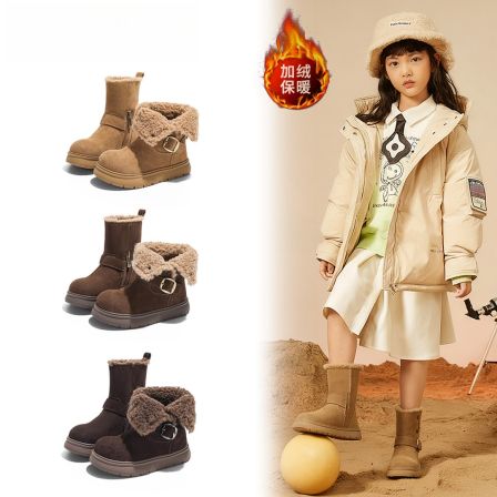 2026冬季女男休闲风平跟侧拉链雪地靴中筒加绒保暖防滑