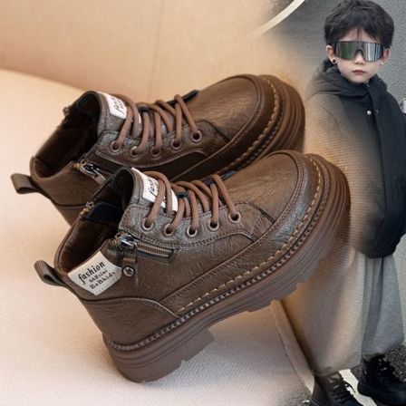 男童加绒雪地靴儿童真皮马丁靴冬季小童二棉加绒棉鞋保暖女童短靴