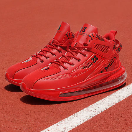 双色鸳鸯篮球鞋高筒青少年减震气垫运动鞋初中学生男款本命年红鞋