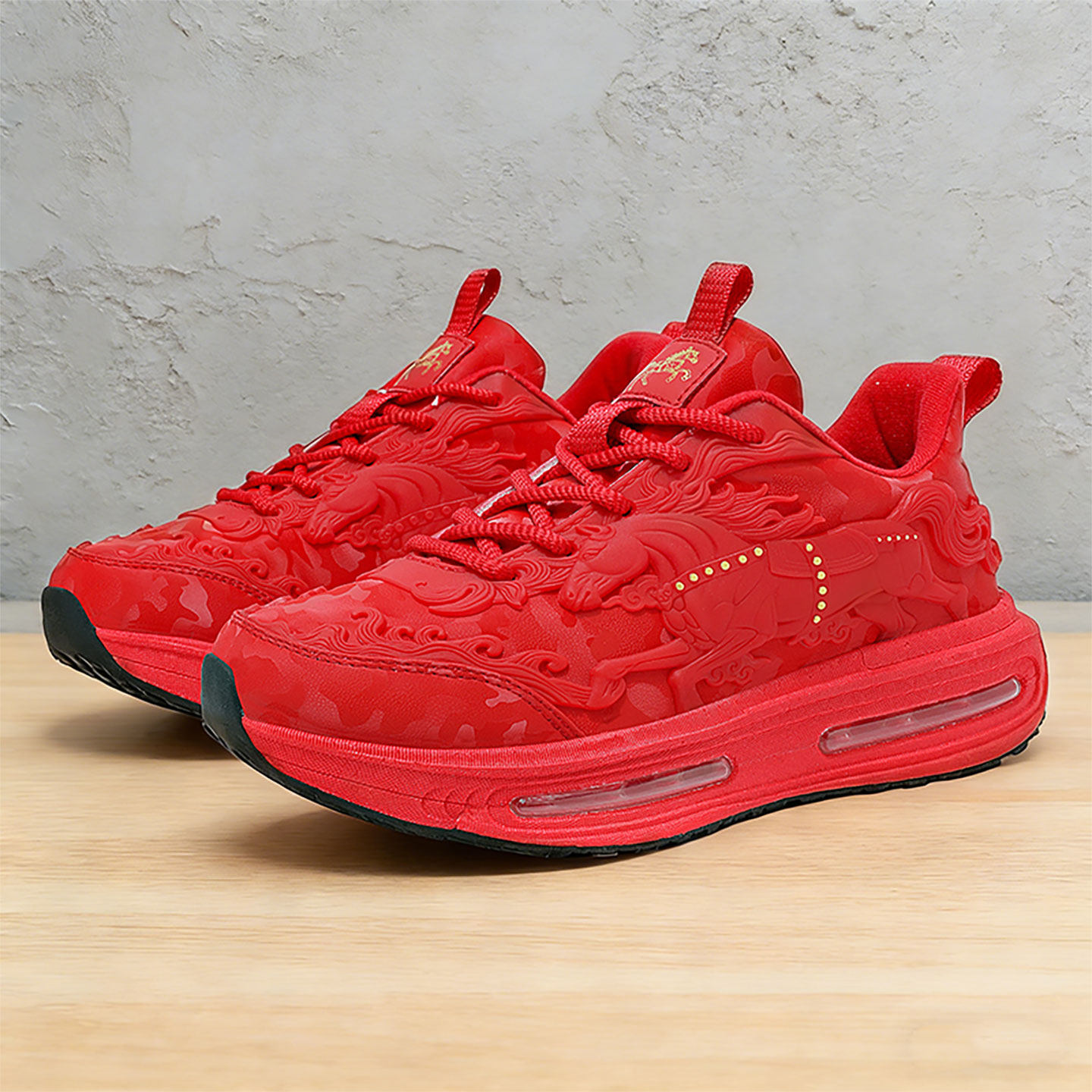 本命年红鞋男款马年限定运动鞋皮面青少年初中学生减震气垫跑步鞋主图