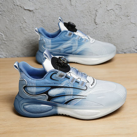 旋转扣男鞋青少年运动鞋2026春季新款皮面初中生免系带气垫跑步鞋
