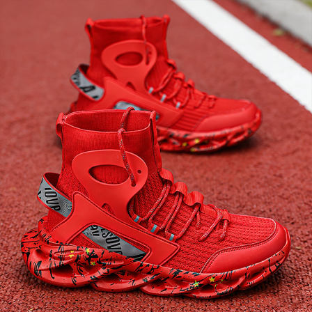 红色高筒老爹鞋2026马年新款本命年男鞋大尺码46透气青少年运动潮鞋