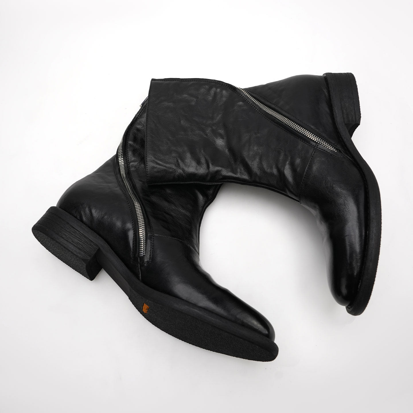 NO LOGO / 斜拉链 *手抓头层牛皮 真皮褶皱增高尖头切尔西靴主图