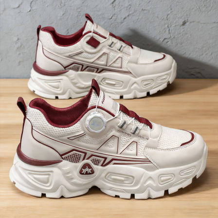 莆田男鞋2026新款网面透气旋转扣增高老爹鞋防滑厚底无鞋带运动鞋