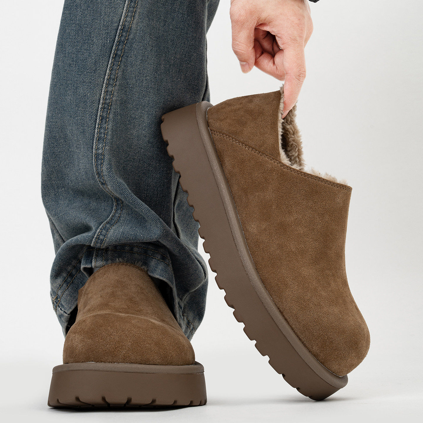 厚底大头乐福鞋男款加绒保暖增高全包小土豆勃肯鞋懒人一脚蹬棉鞋主图