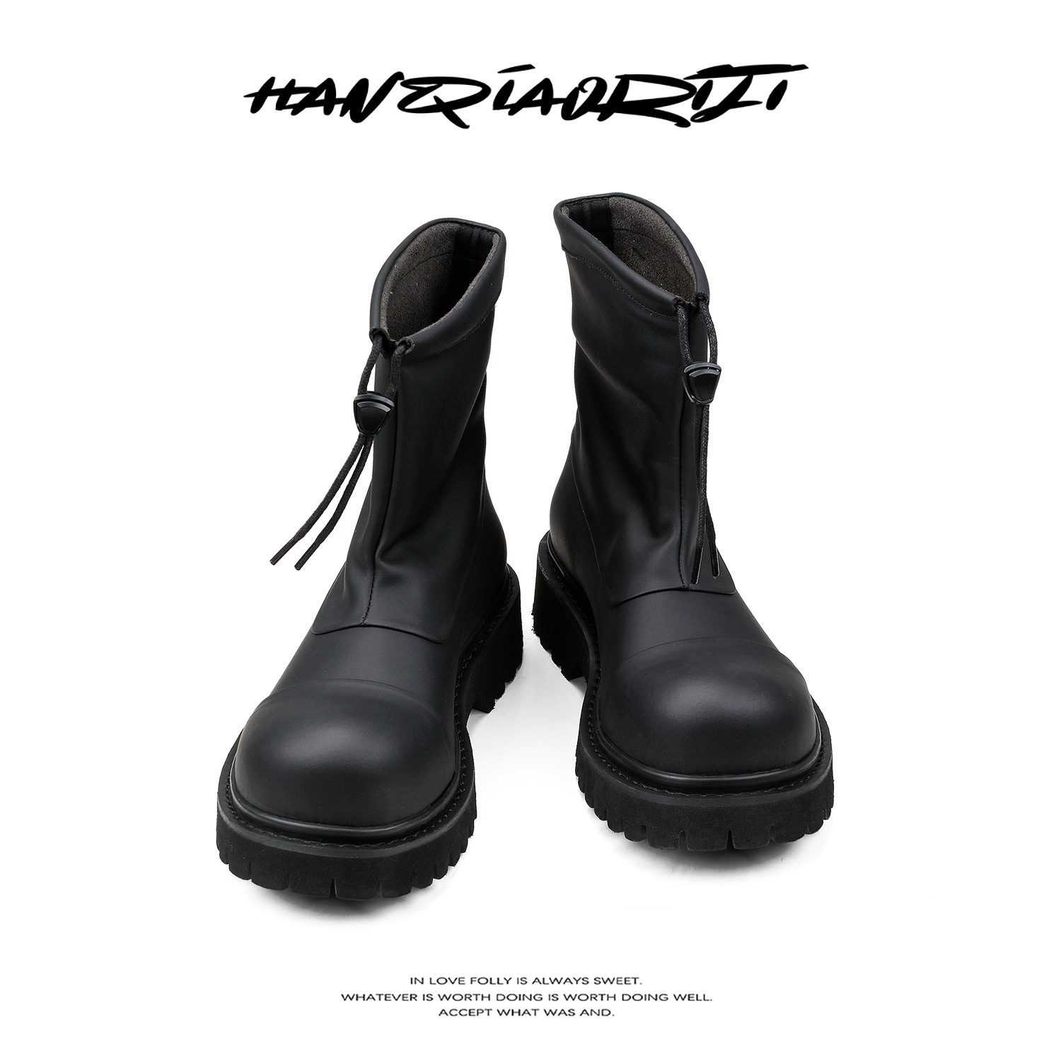 韩桥日记[幽渊系列]"暗涌"机能高级真皮厚底短靴高筒皮靴子德比鞋主图