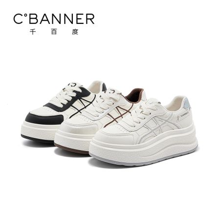 千百度时尚潮流休闲鞋女2026新款设计感简约舒适百搭休闲板鞋厚底