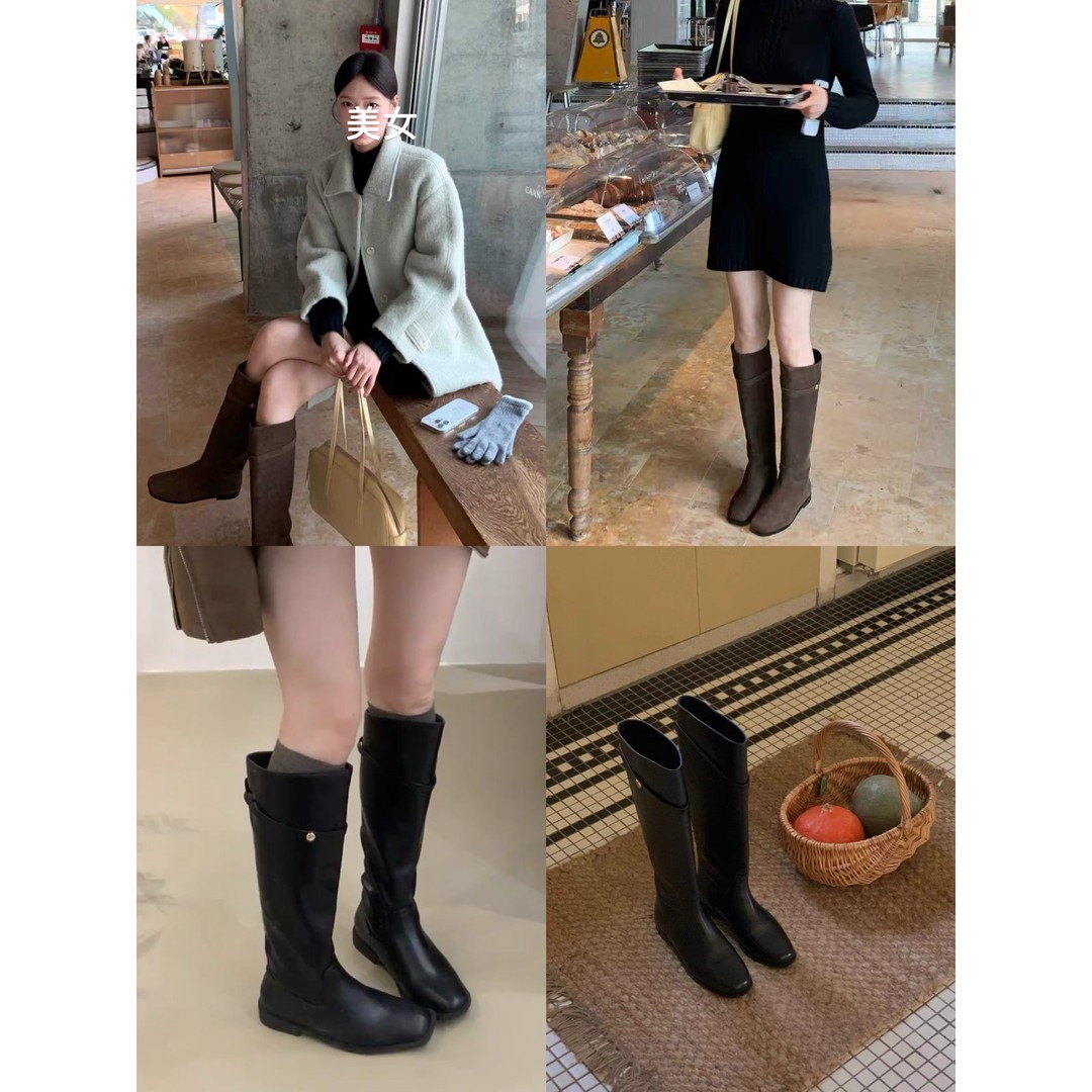 L-3662#“博主长靴”小金扣厚底不加绒长筒骑士靴（筒高37腿围36内）主图