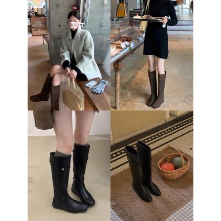 L-3662#“博主长靴”小金扣厚底不加绒长筒骑士靴（筒高37腿围36内）